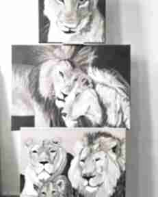 Obraz akrylowy "rodzinka pl " zestaw 3 prac ewa mościszko lew, zwierzęta, dzikie, kot