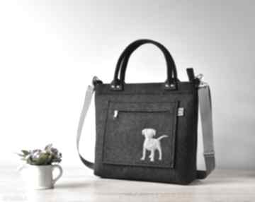 Grafitowa antracytowa torebka z pieskiem na ramię aneta pruchnik pies, piesek, filc, elegancka