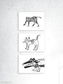 3 plakaty zwierzęta, zestaw plakatów, śmieszne ze biało czarne grafiki zoo pokoik dziecka