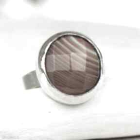 Minimalistyczny srebrny z jesiennym a663 artseko na jesień, jesienny agat, pierścionek