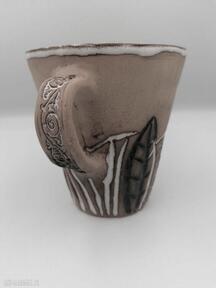 Kubek "liście w rudości" 2 ceramika eva art rękodzieło, z gliny, ceramiczny, użytkowa, ręcznie