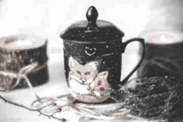 Lisy kubek z pokrywką i zaparzaczem idealny do herbaty kubki pracownia szafran ręcznie malowany