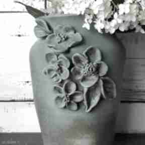 Oryginalny wazon z dekoracją ceramika badura, ceramiczny, duży na kwiaty, z motywem kwiat