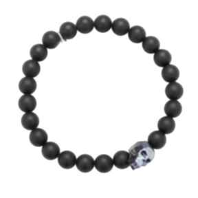 Męska czarna bransoletka z onyksu zdobionego czaszką skull swarovski® crystal sotho