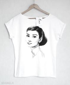 Audrey biała L xl gabriela krawczyk koszulka, bawełniana, nadruk, hepburn, t-shirt