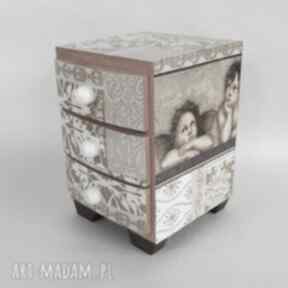 aniołki pudełka margeritka decoupage, komódka, prezent, ślub