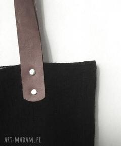 Lniana czarna torebka na ramię fabrica skóra, len, bawełna
