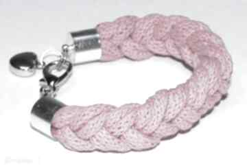 Różowa bransoletka ze sznurków bawełnianych mania design modern, modna, sznurki, sznurek