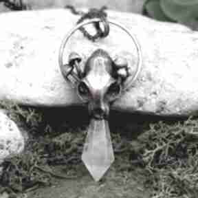 Miedziany wisior czaszka kota kryształ górski #339 wisiorki metal earth, kot, amulet