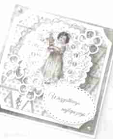 Kartka w pudełku życzenia, urodziny, imieniny: prezent: scrapbooking