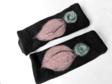 Mitenki w kolorze czarnym filcowane wełna merynosów - na podszewce, ciepłe i miłe rękawiczki