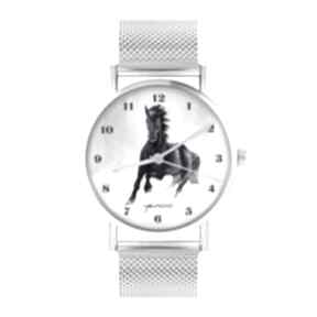 czarny koń, cyfry mesh zegarki yenoo zegarek, bransoleta, metalowa, grafika, prezent