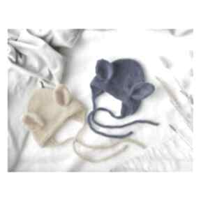 Bonetka chabrowa eddfupanda niemowlęca, czapeczka wiosenna, czapka niebieska, z uszkami