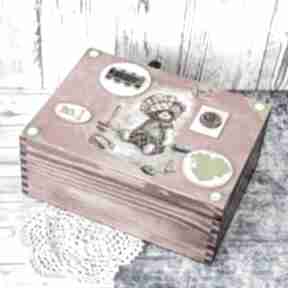 drewniane - 2 pudełka mały koziołek pudełko, miś, styl vintage, rustykalny, decoupage, pokój