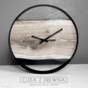 Drewniany w stalowej obręczy, 40 cm zegary cuda z drewna prezent, wyprzedaż, promocja, zegar