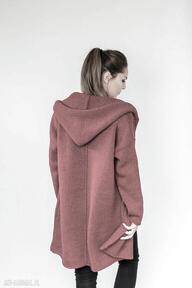 Długi sweter z kapturem swetry hermina płaszcz, wełna, wełniany, gruby ciepły kardigan