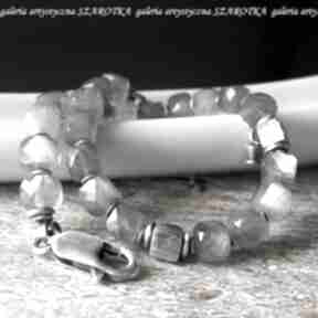 Zorza naręczna bransoletka z labradorytu i srebra szarotka, oksydowane, kostki, subtelna