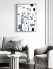 Plakat biało niebieska abstrakcja - format 40x50 cm