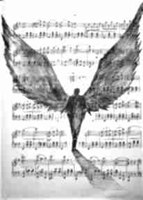 Anioł jest dźwiękiem akwarela artystki adriany laube art, muzyka, nuty, skrzydła