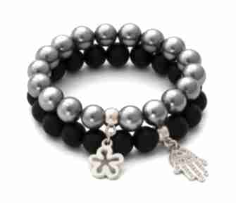 Black lava & steel pearl set with pendants
