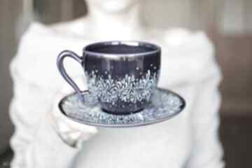 Filiżanka ceramiczna błękitny kobalt 270 ml ceramika ciepliki, na kawę, ręcznie malowana
