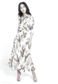 Maxi kimono wesele, kieszenie liście długa sukienki lanti urban fashion