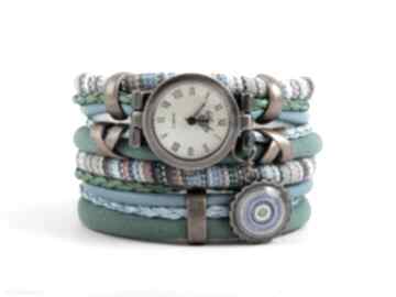 Zegarek bransoletka w stylu boho, niebiesko turkusowy z zawieszką zegarki megi mikos