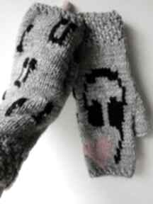 Mitenki długie szare rękawiczki walentynki "kocham muzykę" serce zakochani zima wiosna eve made