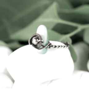 Regulowany z blue pearl art wire wrapping, miedziany pierścionek, dla niej, masą perłową