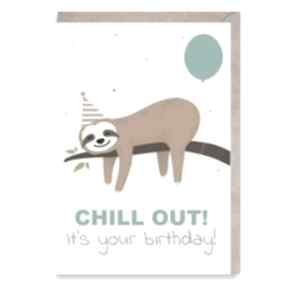 a4 leniwiec chillout cardie kartka, okolicznościowa, urodziny, urodzinowe, sto lat
