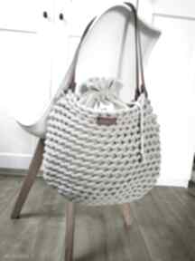 Beżowa torba na ramię ze sznurka bawełnianego z lnianą sakiewką " boho weave bag" babemi love