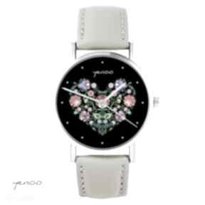 yenoo folkowe, czarne beżowy, zegarki zegarek, skórzany, folk, serce, kwiaty, prezent