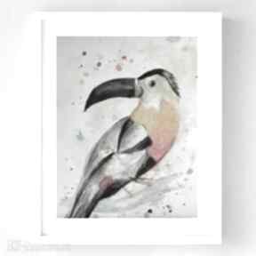ii - obraz akrylowy formatu A4 paulina lebida akwarela, tukan, ptaki, papier