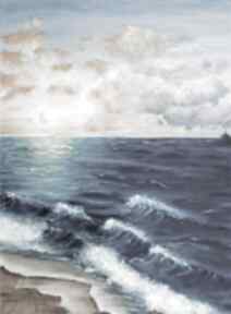 wschód - obraz olejny na płótnie, 60x80 cm kkjustpaint olej pejzaż słońca, statek morze