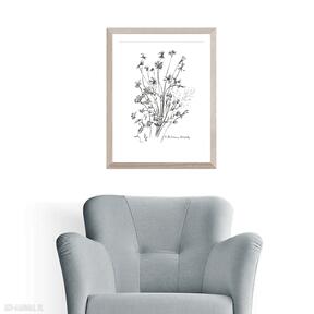 Obraz czarno A4 wykonana ręcznie, kwiaty, elegancki minimalizm, do renata bułkszas akwarele