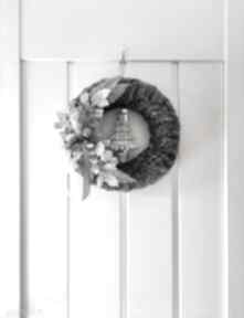 Prezent na święta! Wianek szary dekoracje delphinium na drzwi, świąteczny, bożonarodzeniowy