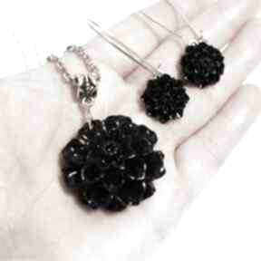 czarna koral yenoo komplet, naszyjnik, kolczyki, biżuteria na wesele, dalia, prezent