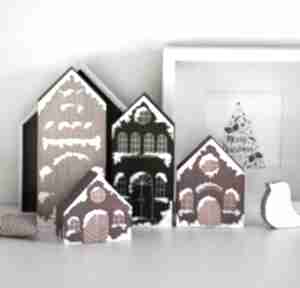 4 domki drewniane dekoracje wooden love, domek, kamieniczki, ręcznie malowane