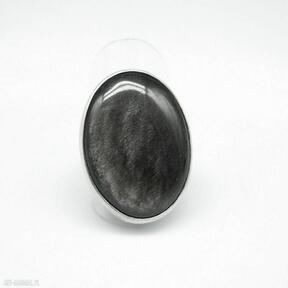 Obsydian pierścionek "rhimbron" branicka art srebrny - smocze szkło, gra o tron, regulowana