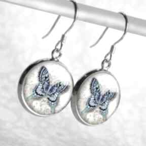 Błękitny motyl - piękne skromne kolczyki srebrne gala vena motyle, niebieski, romantyczny