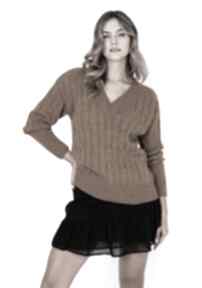 Sweter w warkoczowy wzór - swe316 miodowy mkm swetry, brązowy na jesień, z długim