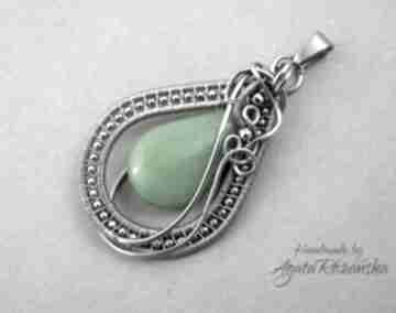 Wisior jadeit zielony, stal chirurgiczna, wire wrapping agata rozanska, 316l