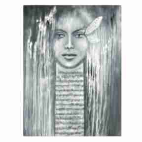 Andante, kobieta, portret, twarz, ręcznie na płótnie, collage aleksandrab obraz, malowany
