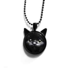 czarny yenoo naszyjnik, medalion, kot, kocie uszka, dla niej, prezent