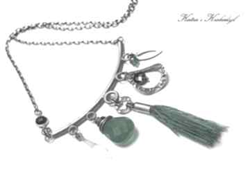 Boho emerald srebro chwost onyks spinel naszyjnik wykonany