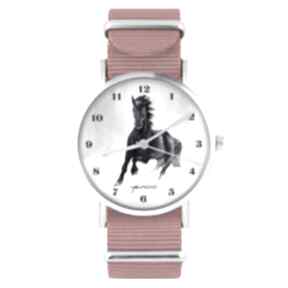 Zegarek - czarny koń, cyfry czerwony, nylonowy zegarki liliarts, pasek, typ militarny