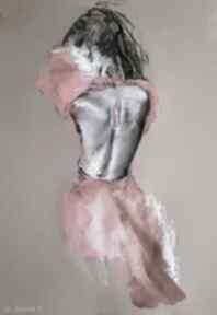 Pink dress 50x70 galeria alina louka kobieta obrazy, szkice kobiet, kobiece, szkic, plakaty