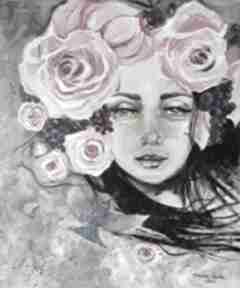 obraz akrylowy na 130cm x 110cm artystki laube - adriana art płótnie, portret, koliber, róże