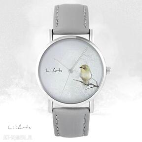 Zegarek - żółty ptaszek szary, skórzany zegarki liliarts zegarek