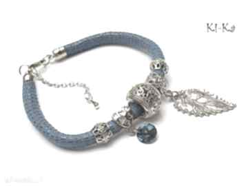 Strap blue curacao skóra rzemień swarovski metal bransoletka